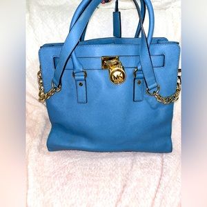 Michael Kors Large Hamilton Pale Blue with Gold Lock Satchel Bag